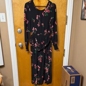 Sezane Black Dress with Pink Floral Design